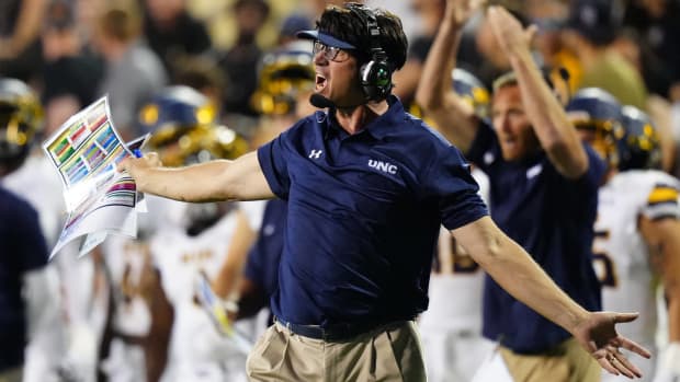 Northern Colorado head coach reacts to a call in a game vs. Colorado.